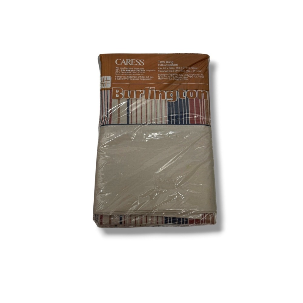 Burlington Caress King Pillowcases Striped Vintage NOS‎ Made USA 2pc Pair NIP